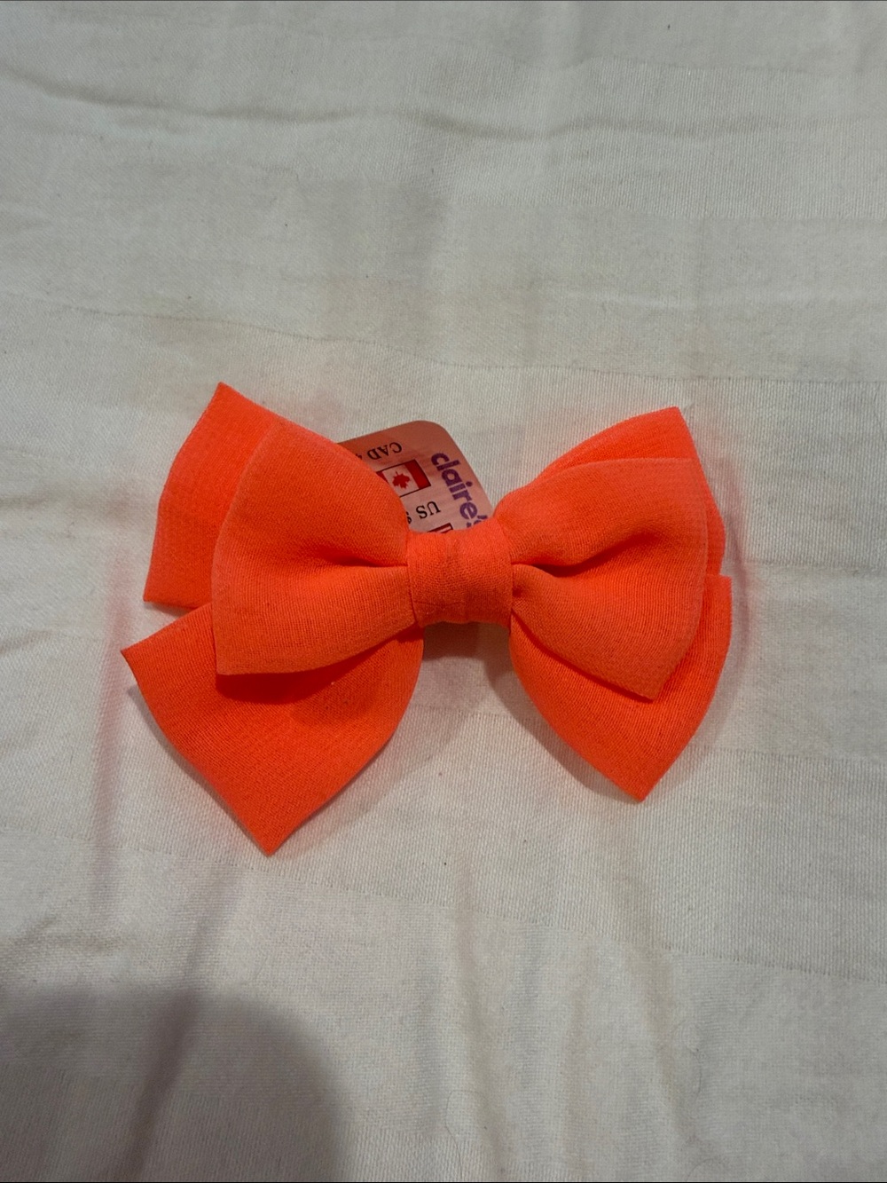 Claire's Neon Orange Fabric Bow Hair Clip